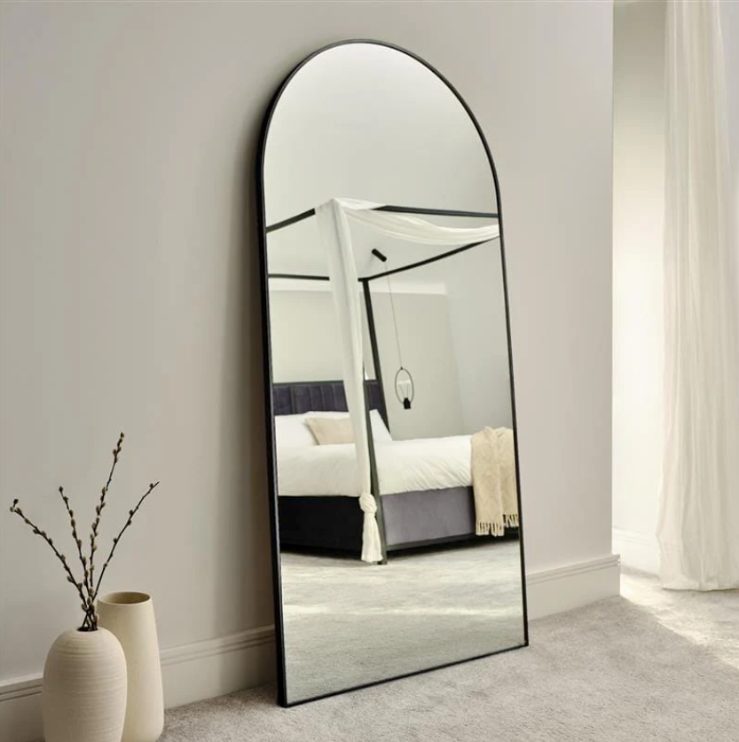 180 x 90cm Metal Arch Floor Mirror - Black
