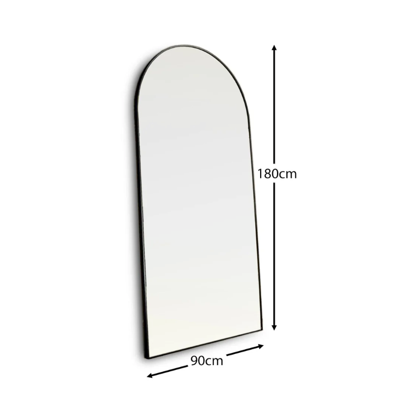 180 x 90cm Metal Arch Floor Mirror - Black